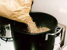 grain going into a brewpot